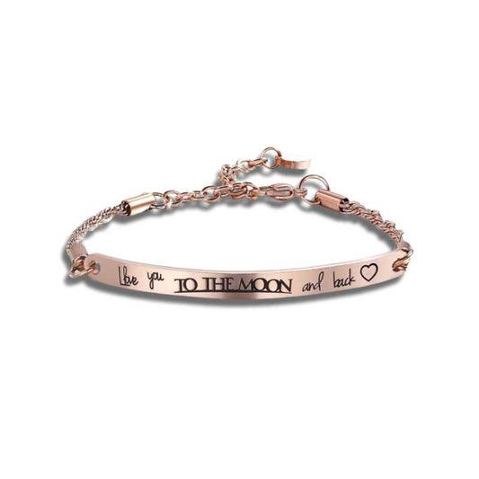 I Love You To The Moon And Back Rose Gold Stainless Steel Bracelet