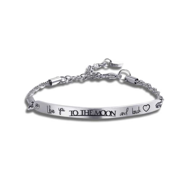 I Love You To The Moon And Back Silver Stainless Steel Bracelet