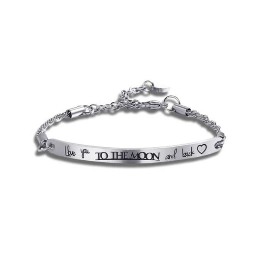 I Love You To The Moon And Back Silver Stainless Steel Bracelet