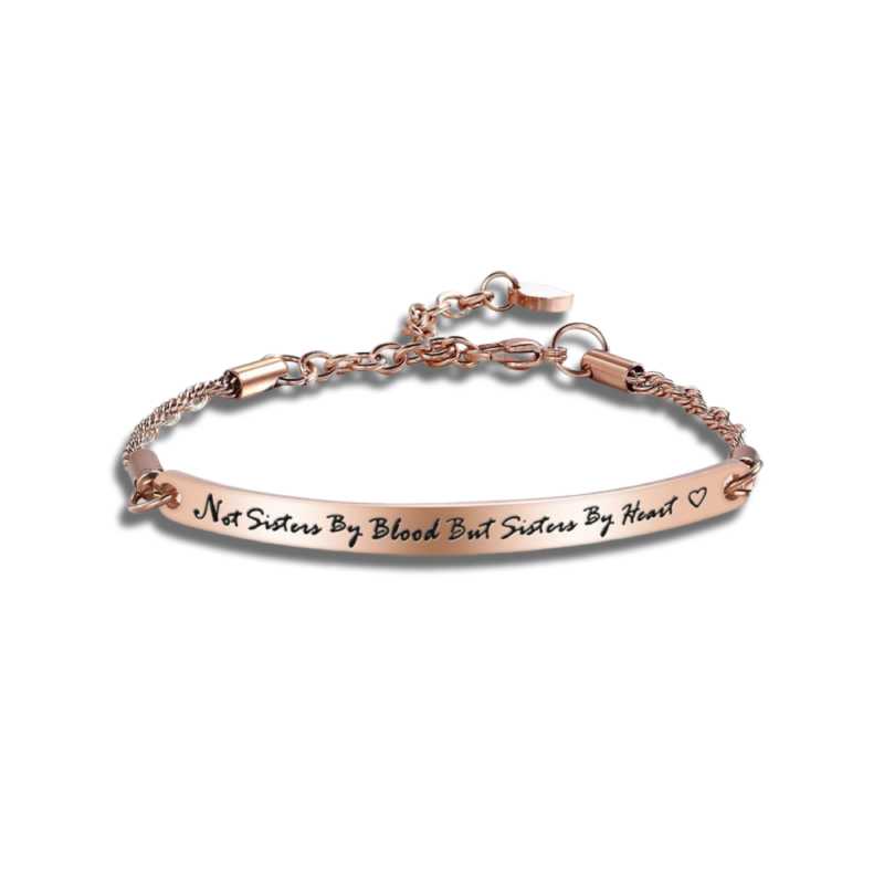 Not Sisters By Blood But Sisters By Heart Rose Gold Stainless Steel Bracelet