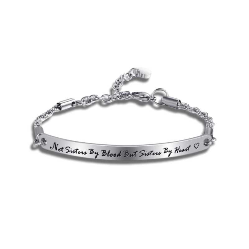 Not Sisters By Blood But Sisters By Heart Silver Stainless Steel Bracelet