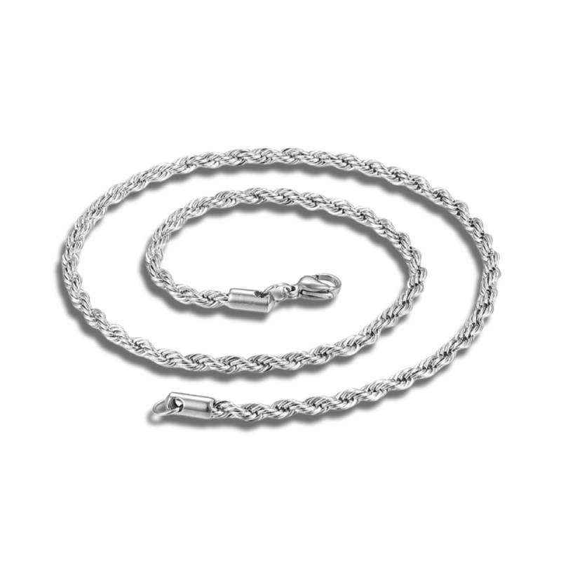 Twisted Rope Chain Silver Stainless Steel Necklace