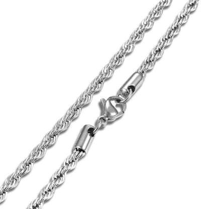 Twisted Rope Chain Silver Stainless Steel Necklace