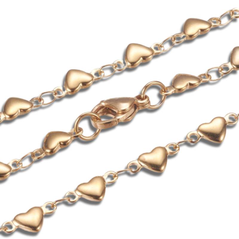 Hearts Chain Golden Stainless Steel Necklace