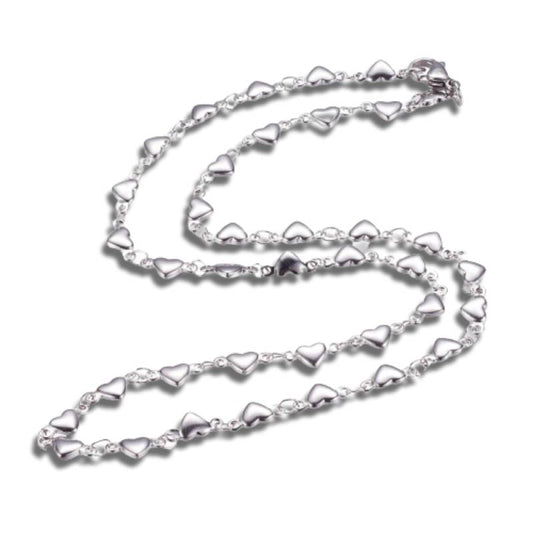 Hearts Chain Silver Stainless Steel Necklace