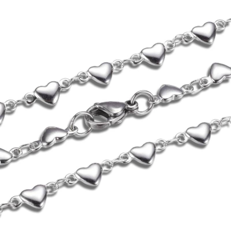 Hearts Chain Silver Stainless Steel Necklace