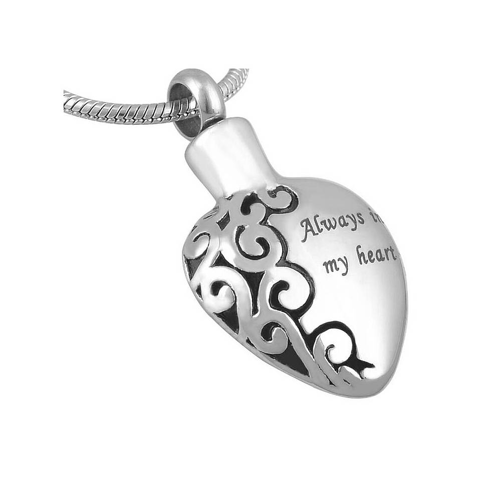 Heart Silver Stainless Steel Keepsake Ashes Cremation Urn Memorial Pendant Necklace