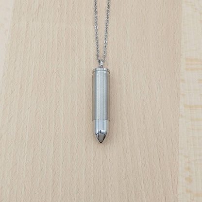 Bullet Silver Stainless Steel Cremation Ashes Necklace