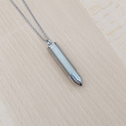 Bullet Silver Stainless Steel Cremation Ashes Necklace