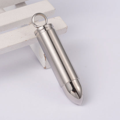 Bullet Silver Stainless Steel Keepsake Ashes Cremation Urn Memorial Pendant Necklace