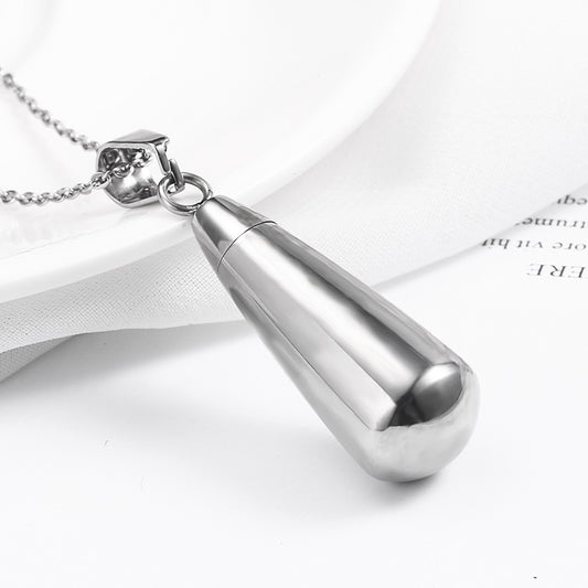 Teardrop Silver Stainless Steel Keepsake Ashes Cremation Urn Memorial Pendant Necklace