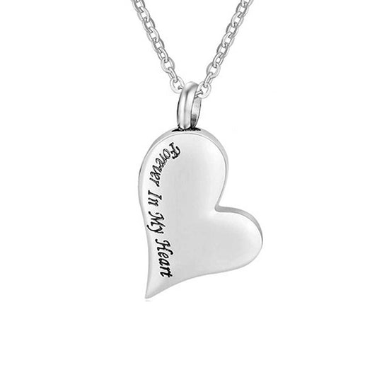Forever In My Heart Silver Stainless Steel Keepsake Ashes Cremation Urn Memorial Pendant Necklace