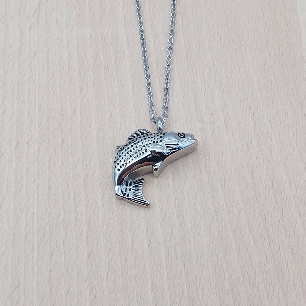 Fish Silver Stainless Steel Cremation Ashes Necklace