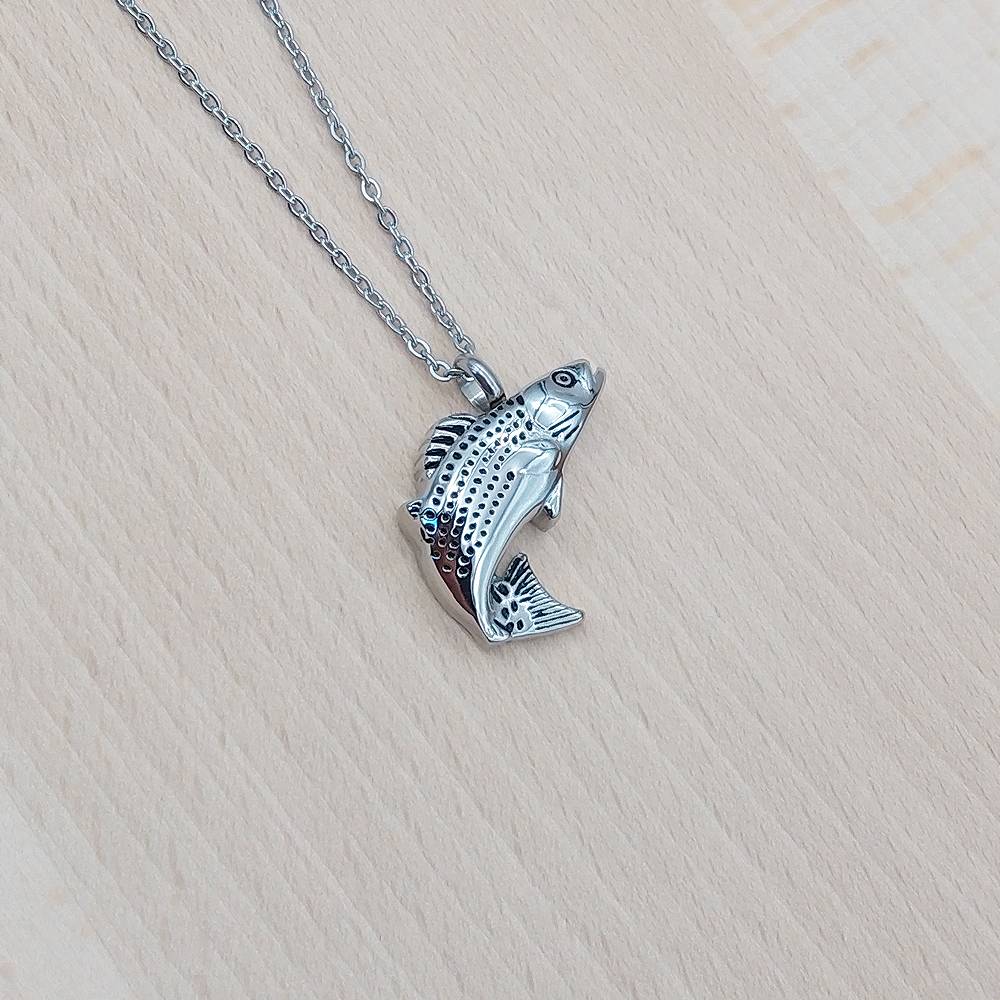 Fish Silver Stainless Steel Cremation Ashes Necklace