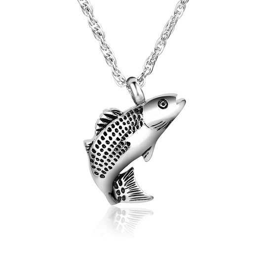 Fish Silver Stainless Steel Keepsake Ashes Cremation Urn Memorial Pendant Necklace
