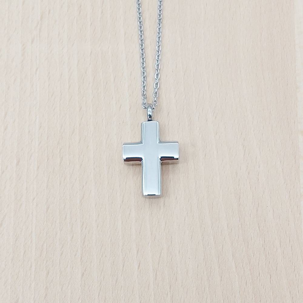 Cross Silver Stainless Steel Cremation Ashes Necklace