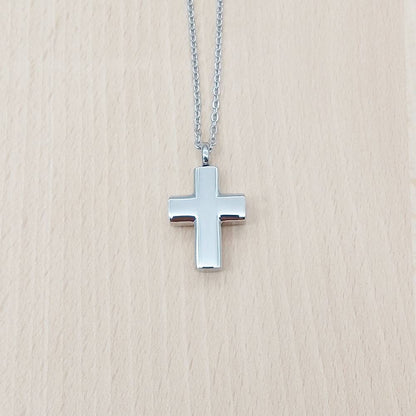 Cross Silver Stainless Steel Cremation Ashes Necklace