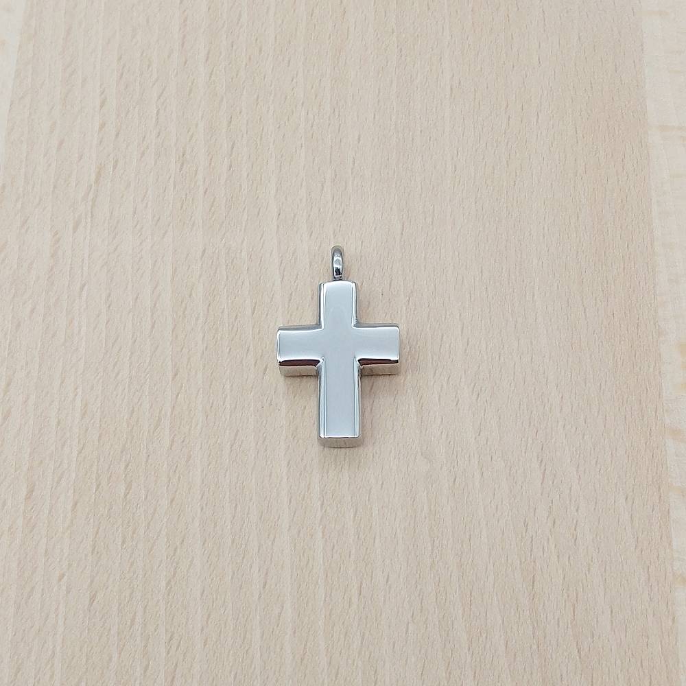 Cross Silver Stainless Steel Cremation Ashes Necklace