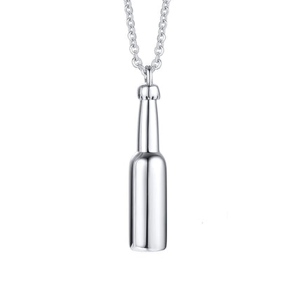 Beer Bottle Silver Stainless Steel Keepsake Ashes Cremation Urn Memorial Pendant Necklace