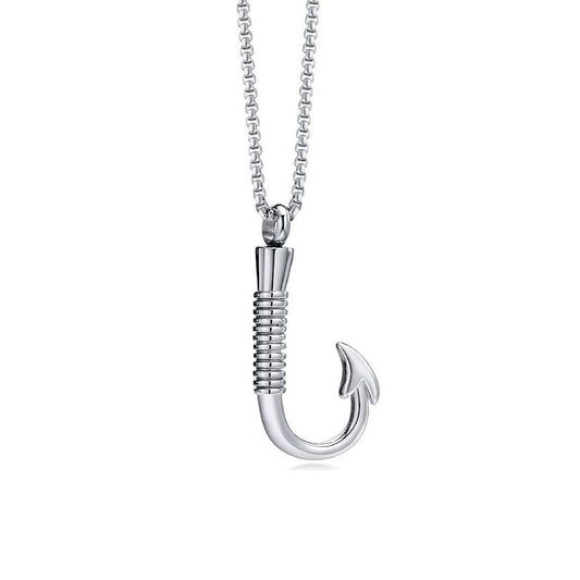 Fish Hook Silver Stainless Steel Keepsake Ashes Cremation Urn Memorial Pendant Necklace