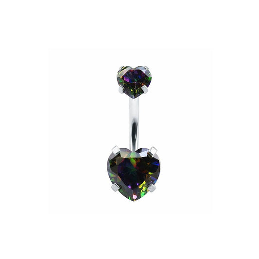 Multi Heart CZ Silver Stainless Steel Belly Bar