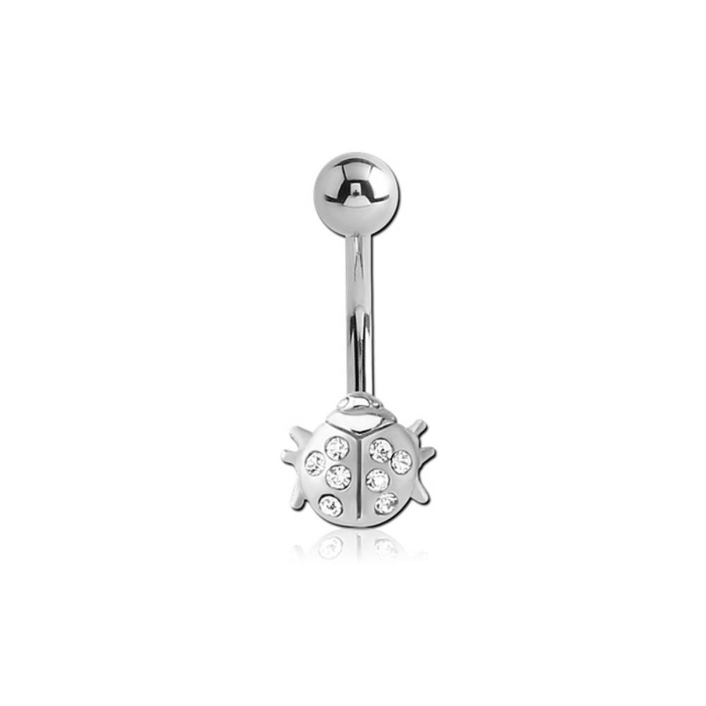 Ladybird Clear CZ Silver Stainless Steel Belly Bar