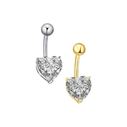 Clear Heart CZ Stainless Steel Belly Bar Golden-Silver