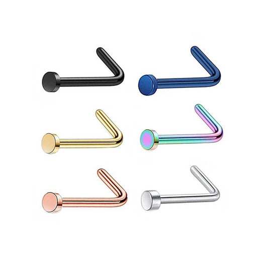 2 Flat Circle Stainless Steel L Bend Nose Studs 0.8mm/20g