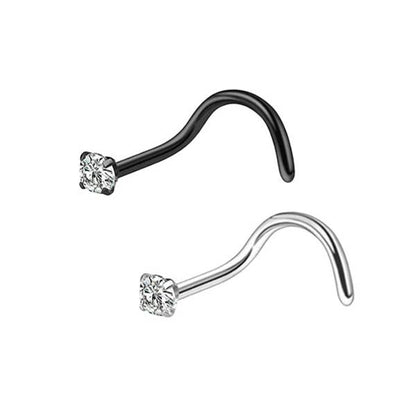 2 Clear CZ Titanium Steel Curved Screw Nose Studs 0.8mm/20g