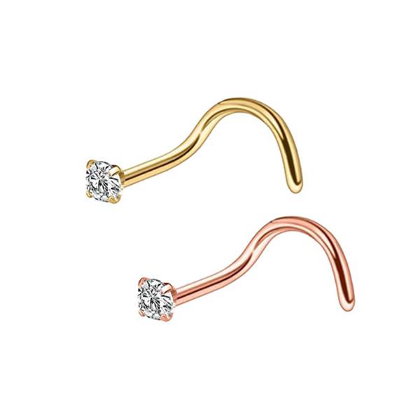 2 Clear CZ Titanium Steel Curved Screw Nose Studs 0.8mm/20g