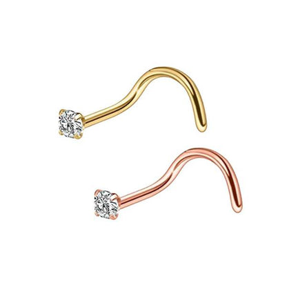 2 Clear CZ Titanium Steel Curved Screw Nose Studs 0.8mm/20g