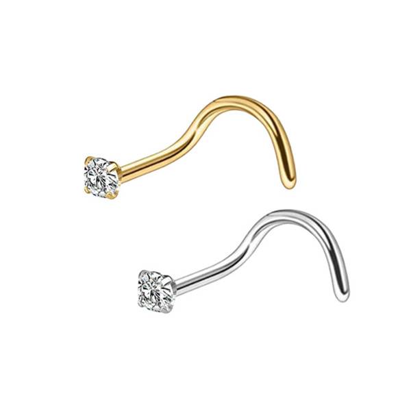 2 Clear CZ Titanium Steel Curved Screw Nose Studs 0.8mm/20g