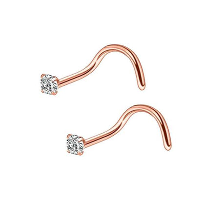 2 Clear CZ Titanium Steel Curved Screw Nose Studs 0.8mm/20g