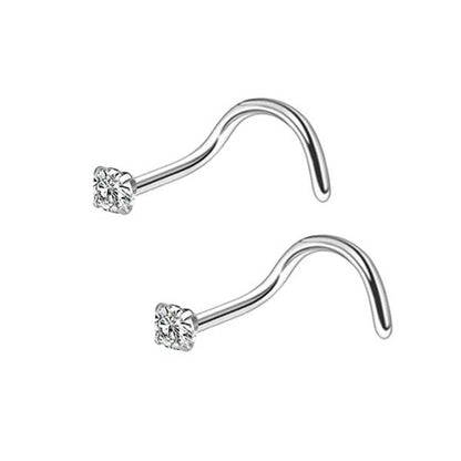 2 Clear CZ Titanium Steel Curved Screw Nose Studs 0.8mm/20g