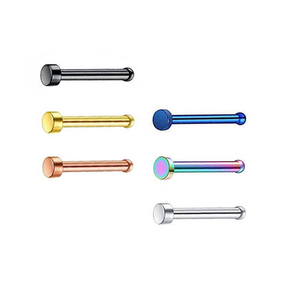 2 Flat Circle Stainless Steel Straight Nose Bone Studs 0.8mm/20g