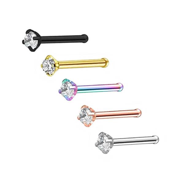 2 Clear CZ Stainless Steel Straight Nose Bone Studs 0.8mm/20g