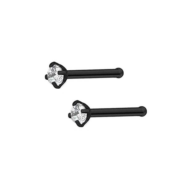 2 Clear CZ Stainless Steel Straight Nose Bone Studs 0.8mm/20g