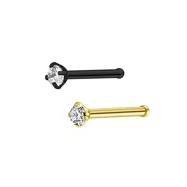 2 Clear CZ Stainless Steel Straight Nose Bone Studs 0.8mm/20g