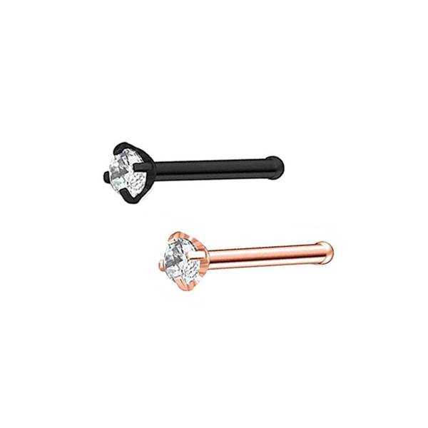 2 Clear CZ Stainless Steel Straight Nose Bone Studs 0.8mm/20g