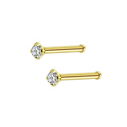 2 Clear CZ Stainless Steel Straight Nose Bone Studs 0.8mm/20g