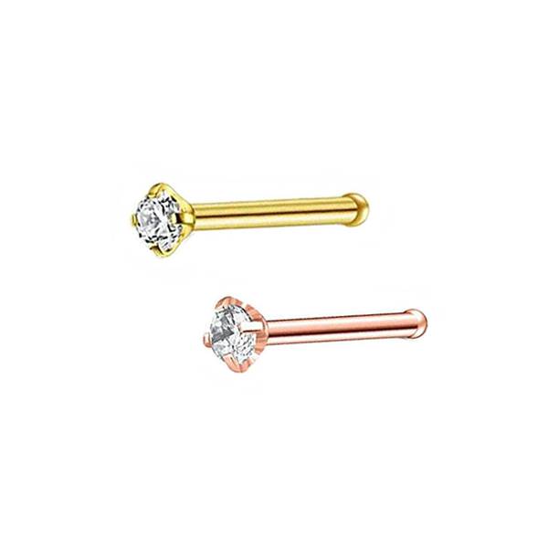 2 Clear CZ Stainless Steel Straight Nose Bone Studs 0.8mm/20g