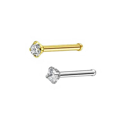 2 Clear CZ Stainless Steel Straight Nose Bone Studs 0.8mm/20g