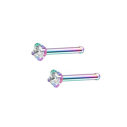 2 Clear CZ Stainless Steel Straight Nose Bone Studs 0.8mm/20g