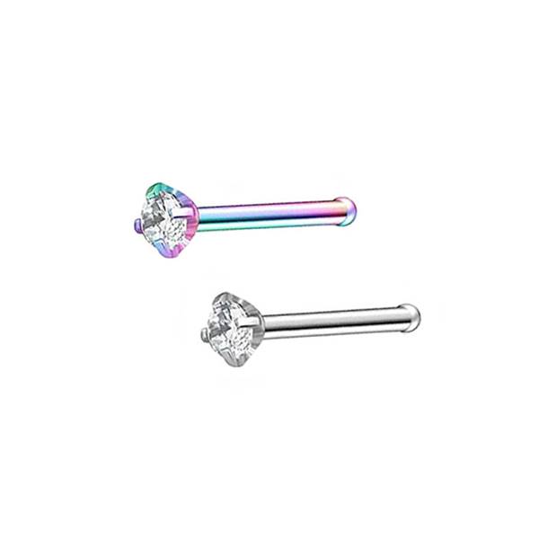 2 Clear CZ Stainless Steel Straight Nose Bone Studs 0.8mm/20g