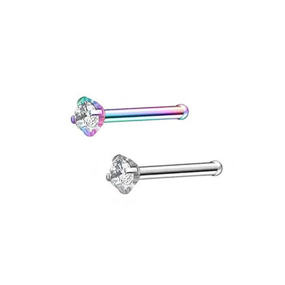 2 Clear CZ Stainless Steel Straight Nose Bone Studs 0.8mm/20g