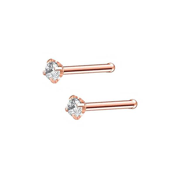 2 Clear CZ Stainless Steel Straight Nose Bone Studs 0.8mm/20g