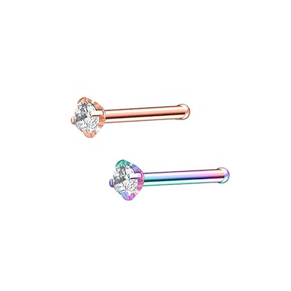 2 Clear CZ Stainless Steel Straight Nose Bone Studs 0.8mm/20g