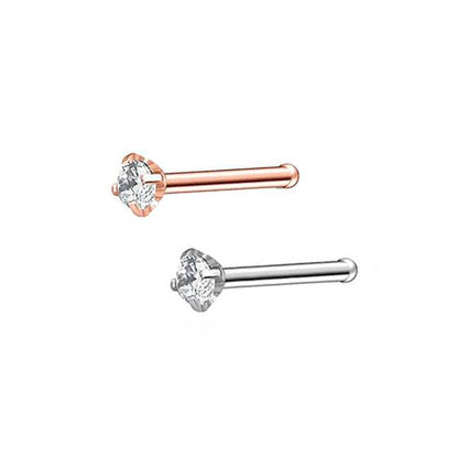 2 Clear CZ Stainless Steel Straight Nose Bone Studs 0.8mm/20g