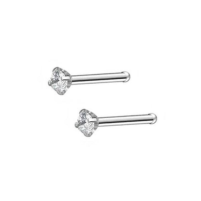 2 Clear CZ Stainless Steel Straight Nose Bone Studs 0.8mm/20g