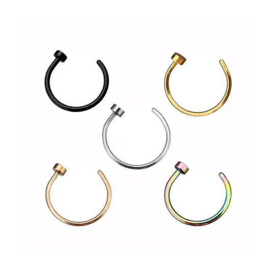 2 Flat Circle Stainless Steel Hoop Nose Rings 0.8mm/20g